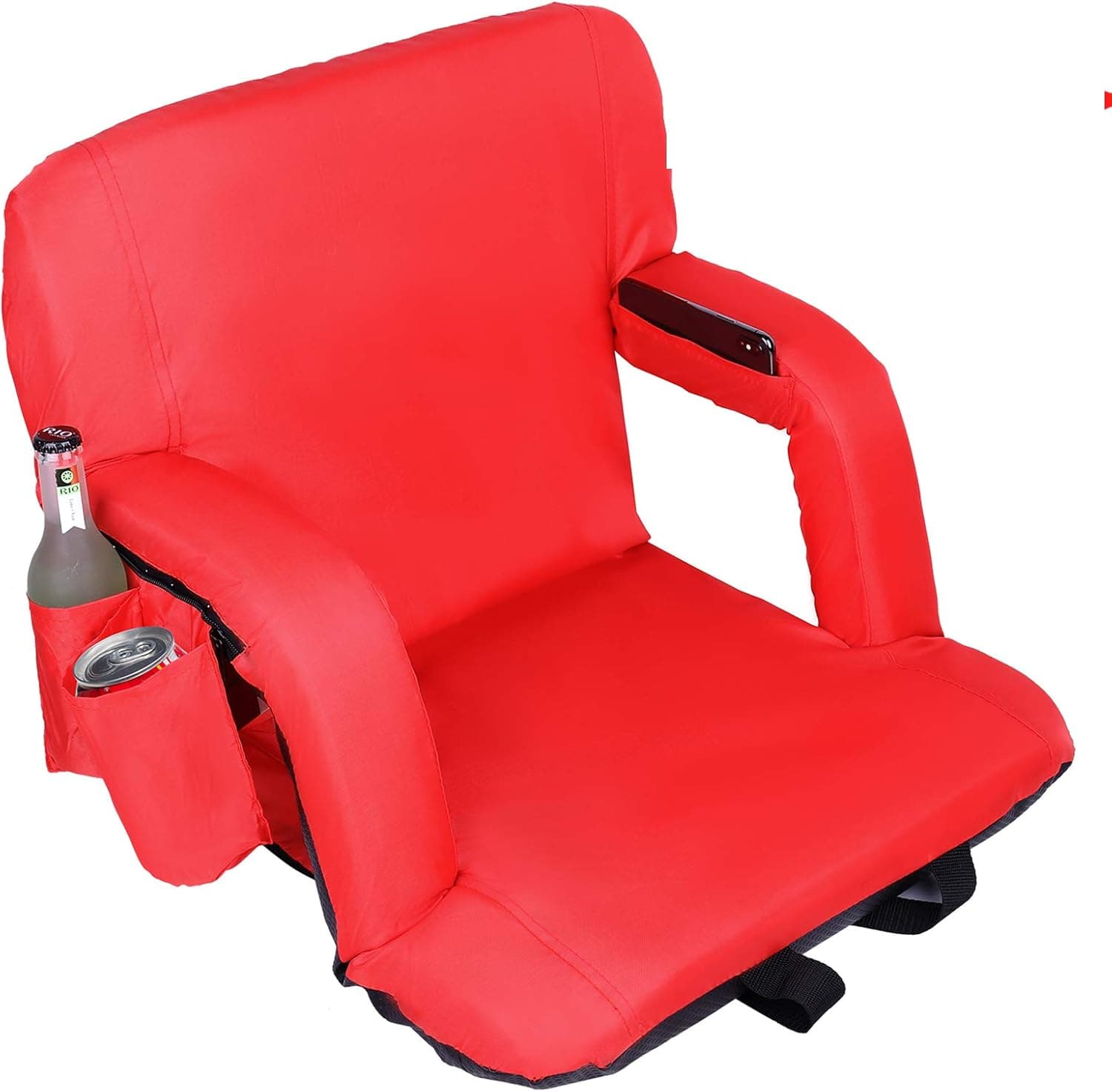 XGEAR Upgrade Reclining Stadium Seat, Portable Bleacher Chair with Extra Thick Padded Cushion, Hook w/Two-Way Zipper, Back and Armrest Support, 4 Pockets, Cup Holder, Adjustable Straps