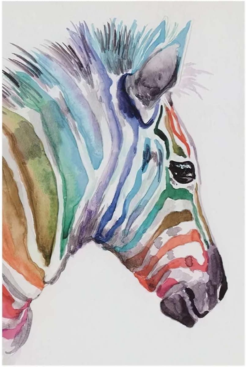 Canvas Wall Art Colorful Zebra Unframe Oil Paintings On Canvas Wall Art Abstract Art Canvas Paintings Wall Art Hand Paint Wall Decor for Bedroom Living Room Home Wall Decorations 12x18inch