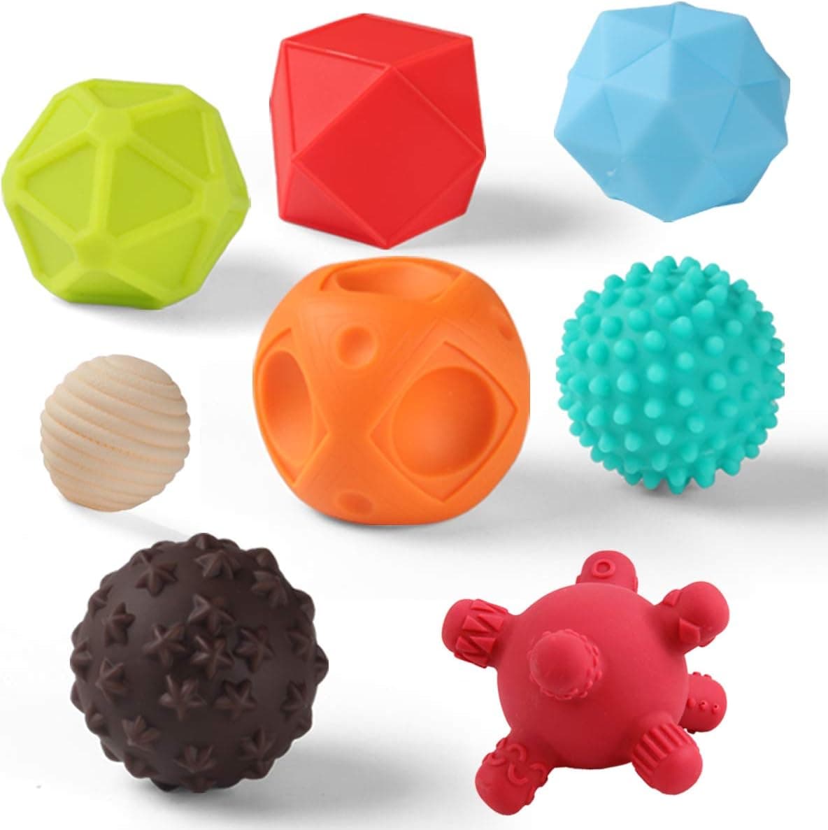 TuiVeSafu Baby Textured Sensory Ball Set Soft Squeeze Massage Balls with Bright Color and Multi Shape,Learning Early Educational Toys for 6+ Months Toddlers Boys and Girls(8PCS)