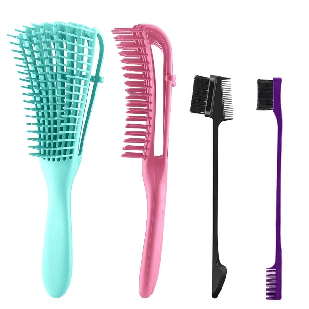 Detangling Brush for Curly Hair,Green Black Hair Detangler Brush,Afro Textured 3a to 4c Kinky Wavy,Natural Black Hair or Long Thick Hair,with Enhanced Brace Attachment (green and pink)