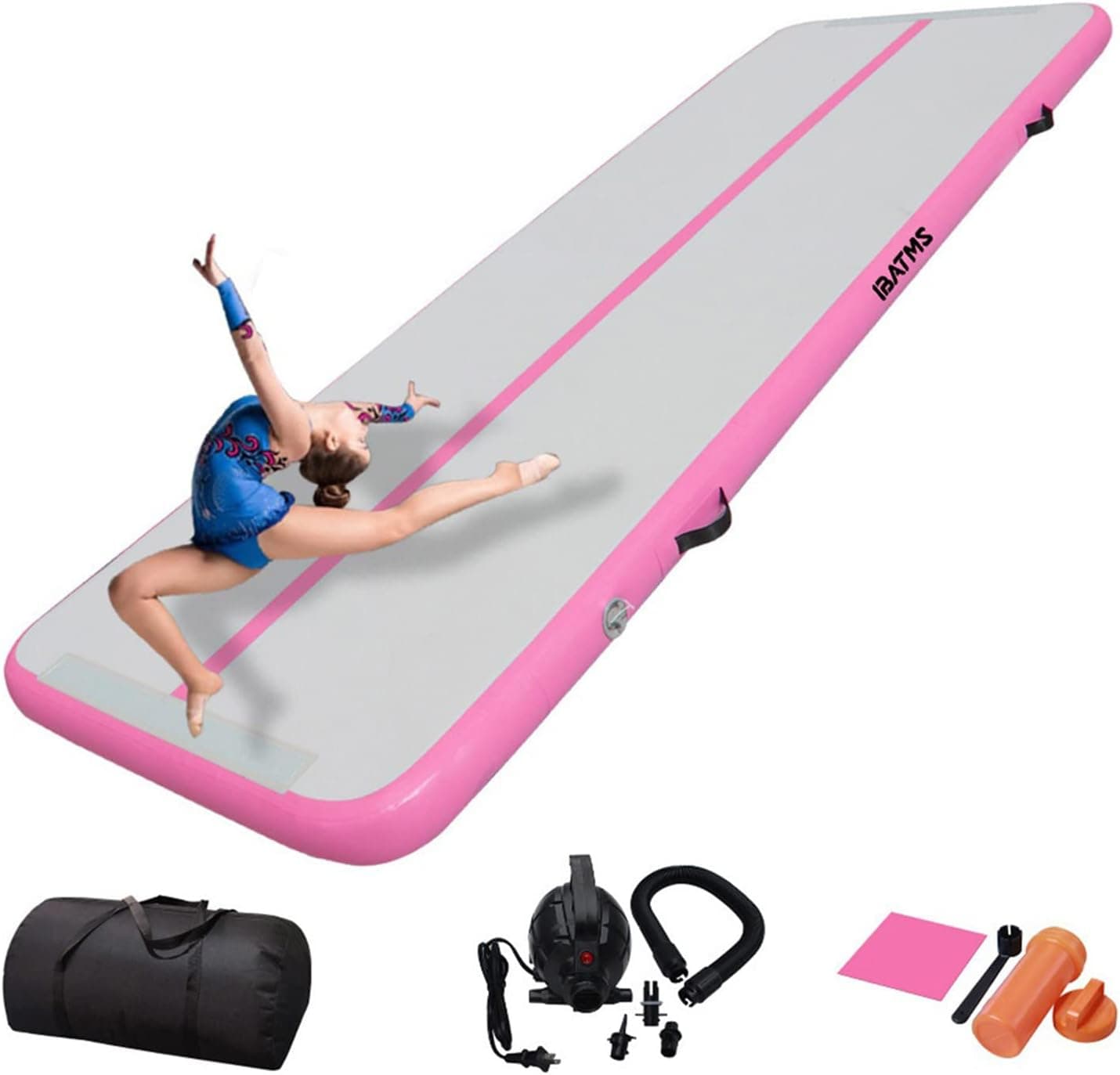 IBATMS Air Tumbling Mat, 6ft/10ft/13ft/16ft/20ft Inflatable Gymnastics Air Mat 4inch/8inch for Gymnastics Training/Home Use/Cheerleading/Yoga/Water with Pump