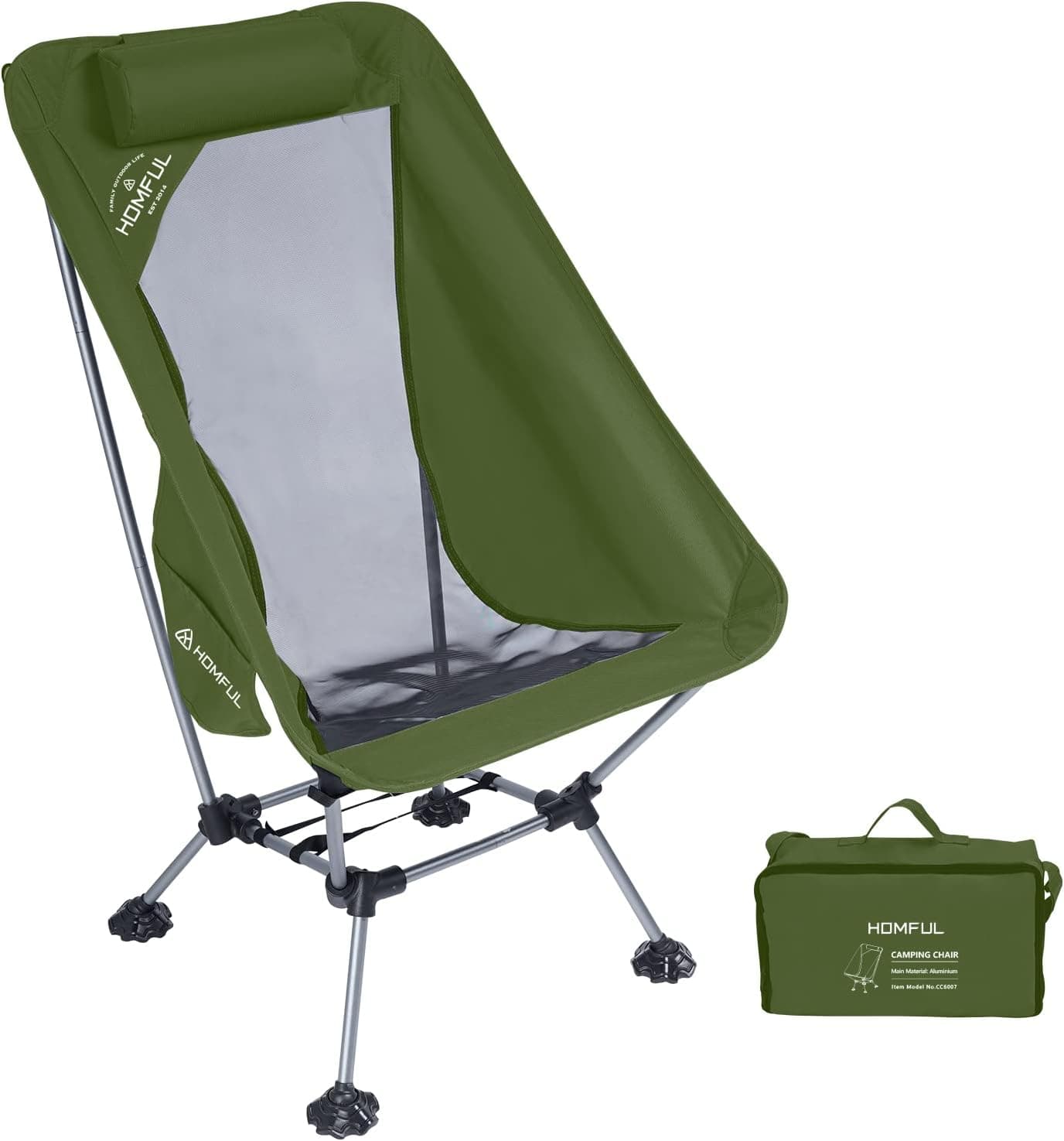 HITORHIKE Camping Chair with Nylon Mesh and Comfortable Headrest Ultralight High Back Folding Camp Chair Portable Compact for Camping, Hiking, Backpacking, Picnic, Festival, Family Road Trip