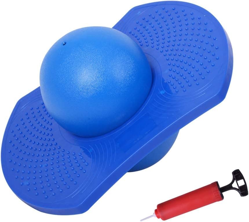 WELINK Pogo Ball with Trick Balance Bounce Board Max Bearing 220lb Anti-Slip Pogo Jump Toy with Pump for Kids Teens Adults Blue