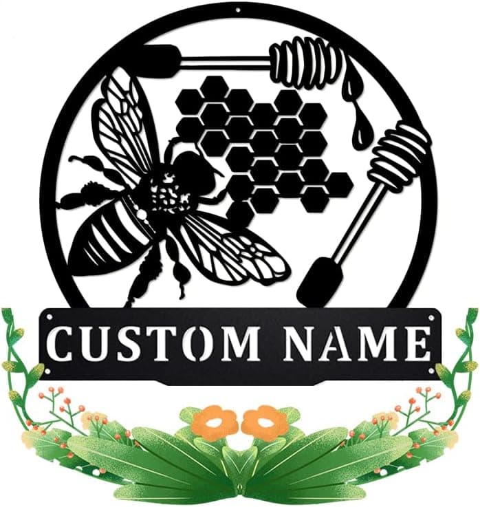 IOVEQG Custom Bee Honeycombs Metal Wall Art, Personalized Bee Honeycombs Name Sign Decoration for Room, Bee Honeycombs Home Decor, Custom Honey Bee