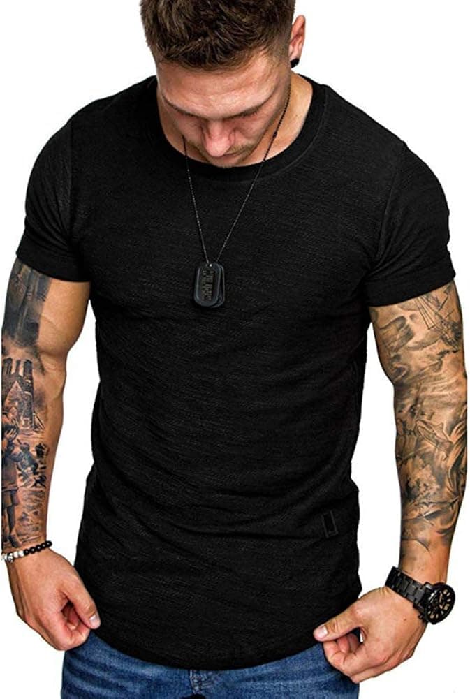 Men's Athletic Fashion Cotton T-Shirt - Basic Crewneck Long Sleeve Tee Sport Solid Color Top - 5Colors