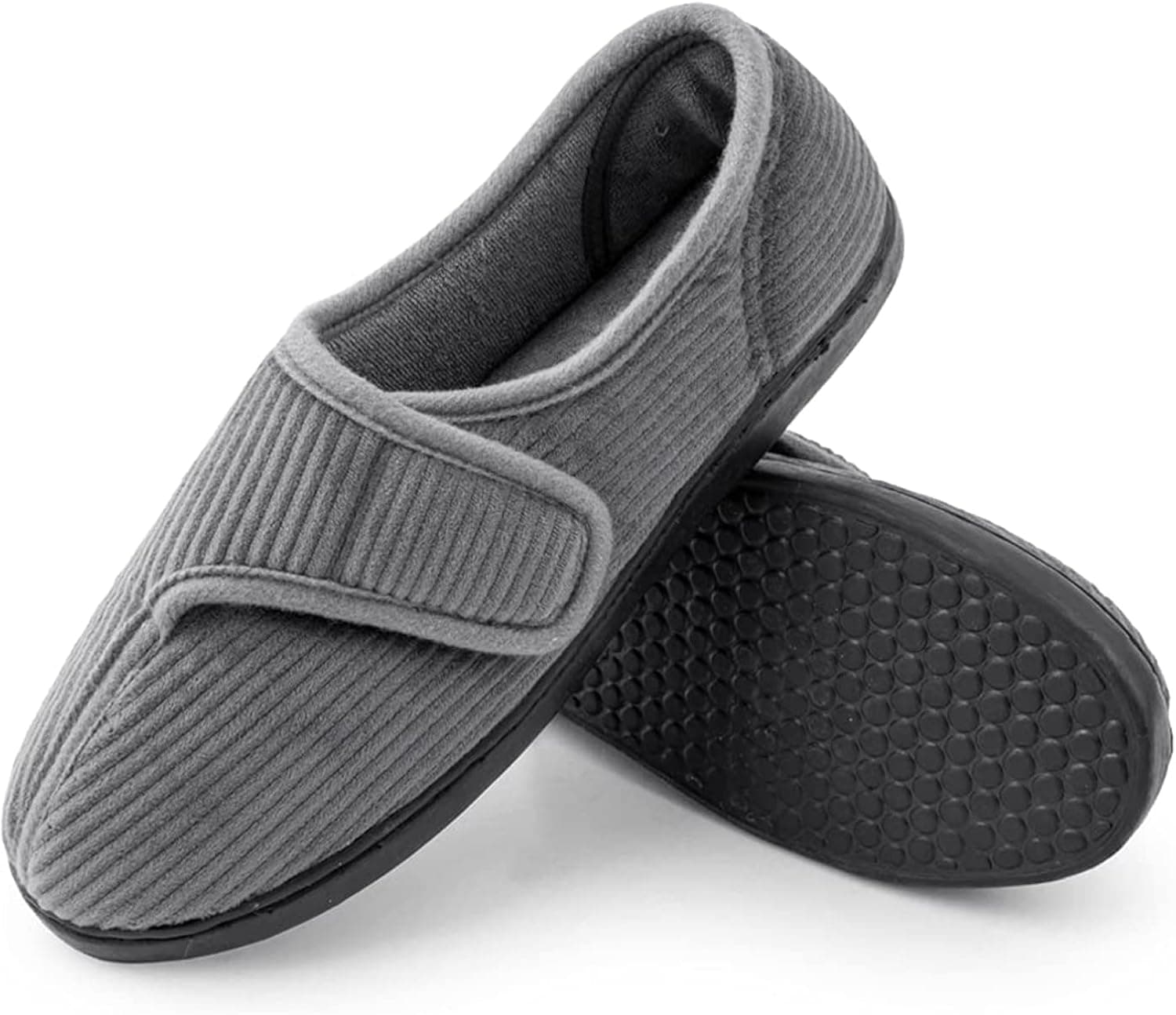 MISSRAIN Men's Diabetic Slippers with Memory Foam Wide Width Comfortable Adjustable Closed Toe House Slippers Indoor/Outdoor Sole