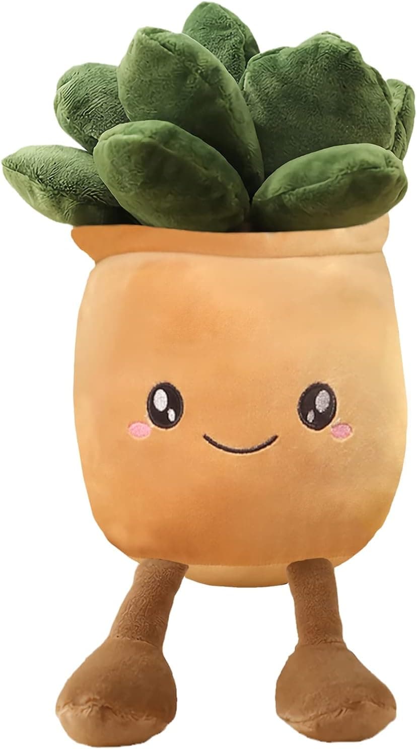 SQEQE Plant Plush Toy, Plant Stuffed Animals Succulents Plush Pillow Decoration, Soft Plant Plush Pillow, Succulents Plant Throw Pillow Gift for Kids Boys Girls (Smile 2, 9.5'')
