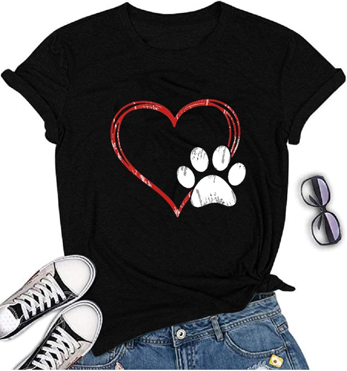 Dog Mom Tshirts for Women Funny Dog Paw Graphic Print Short Sleeve O Neck Mom Shirt