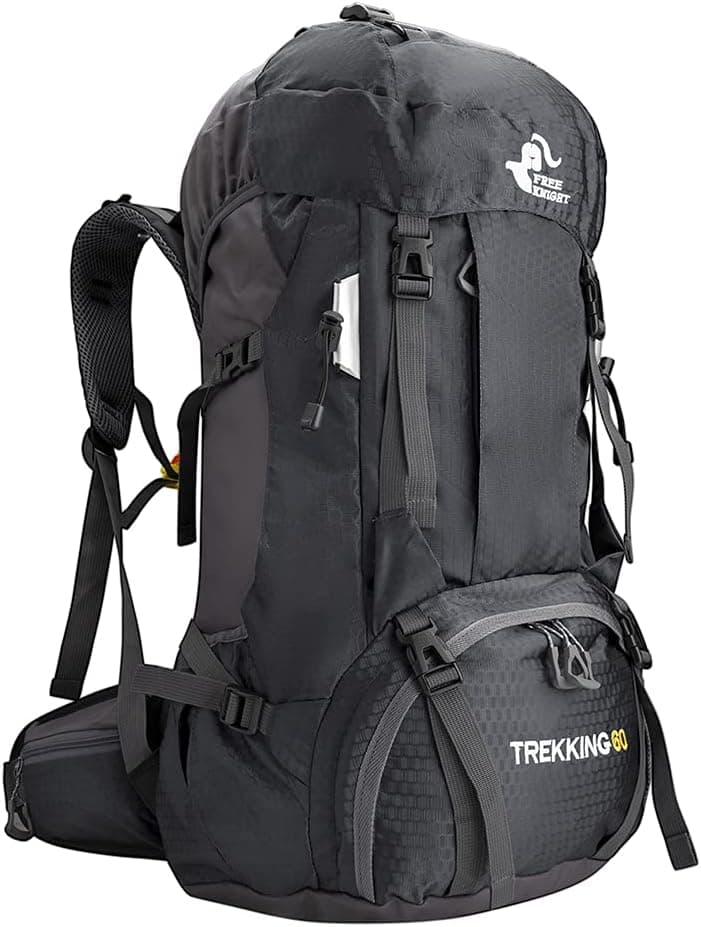 Kerxinma 60L Hiking Backpack Waterproof Travel Hiking Camping with Daypack Cover (Black)