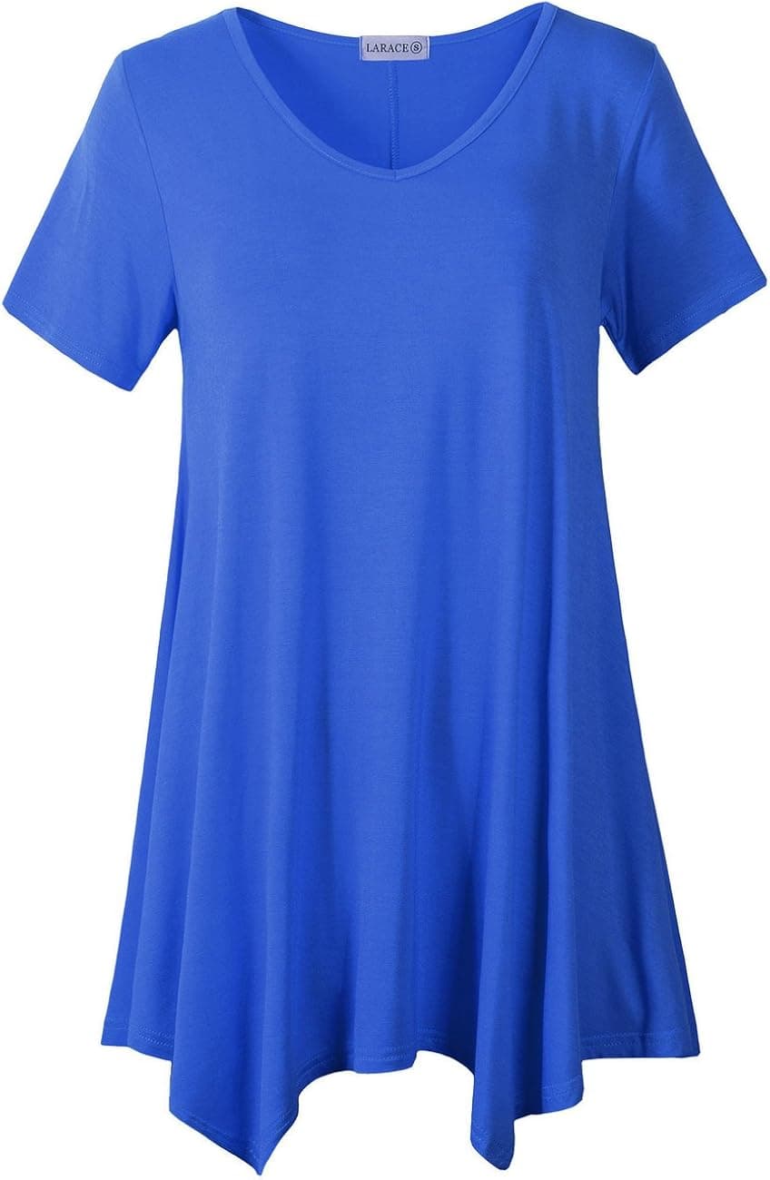 LARACE Women Casual T Shirt V-Neck Tunic Tops for Leggings(3X, Blue)