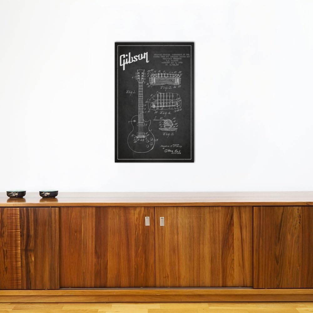iCanvasART Gibson Guitar Charcoal Patent Blueprint Canvas Print, 60 in x 40 in