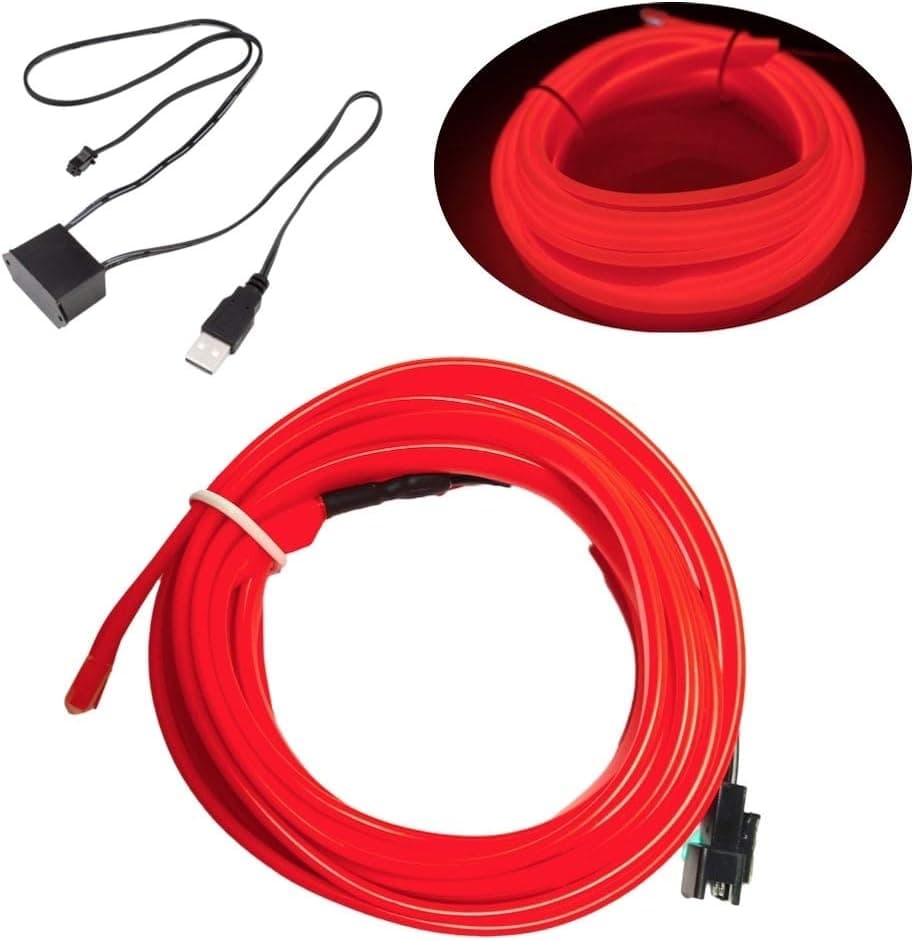Domimo LED Electroluminescent USB 3M/9FT El Wire LED USB Strip Lights Super Bright Light Neon Tube Neon Lights Glowing El Rope for Car Decorations (3M, USB, Red)