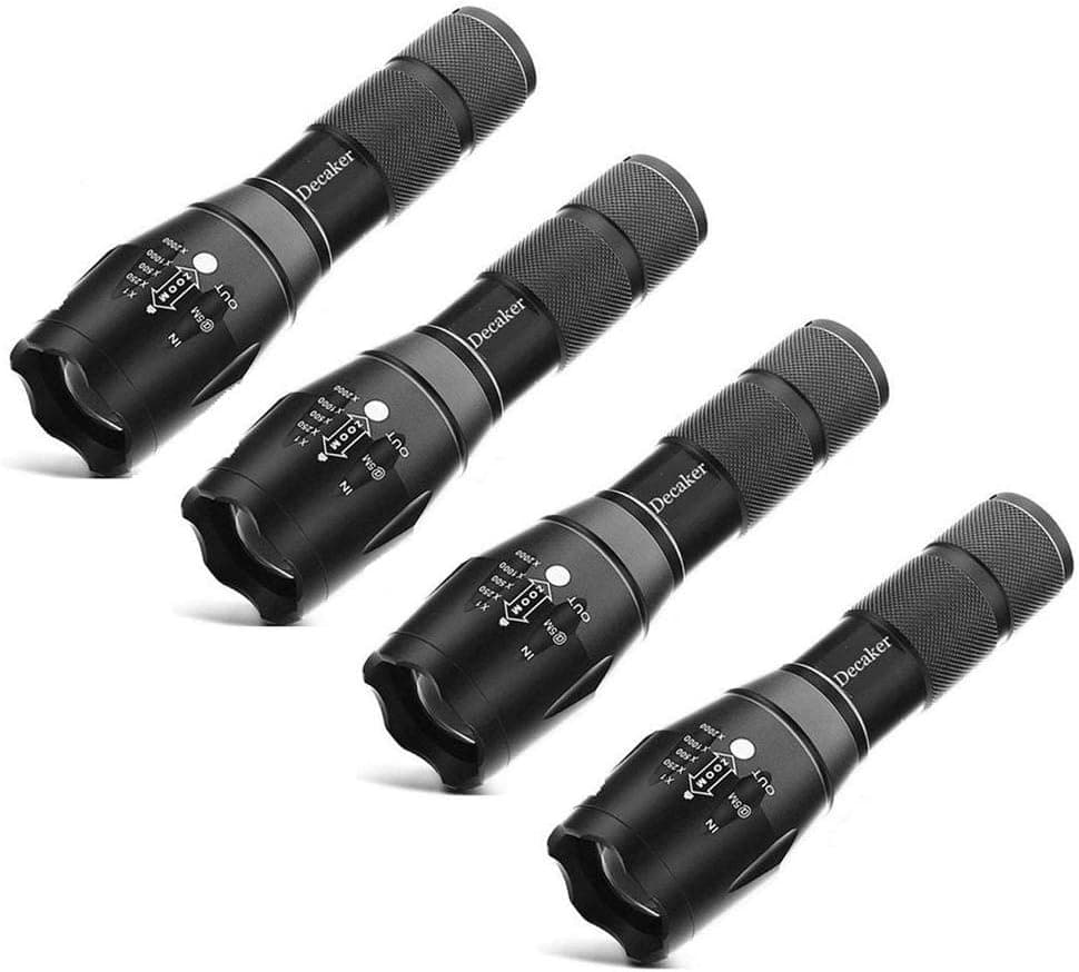 Decaker 4 Pack Tactical Flashlight, Super Bright 1200 Lumens 5 Light Modes Zoomable LED Flashlights Torch for Hurricane,Camping,Home Emergency