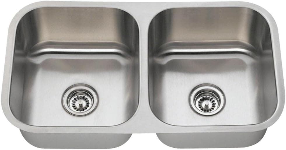 MR Direct 502a-18 Stainless Steel Undermount 32-1/4 in. Double Bowl Kitchen Sink, 18 Gauge