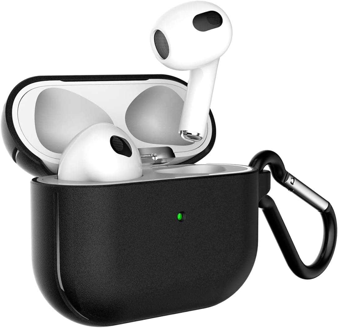 HALLEAST Compatible with for AirPods 3 Case 2021, TPU Hard Shell Protective Cover with Keychain for Apple AirPods 3 (LED Visible) Black