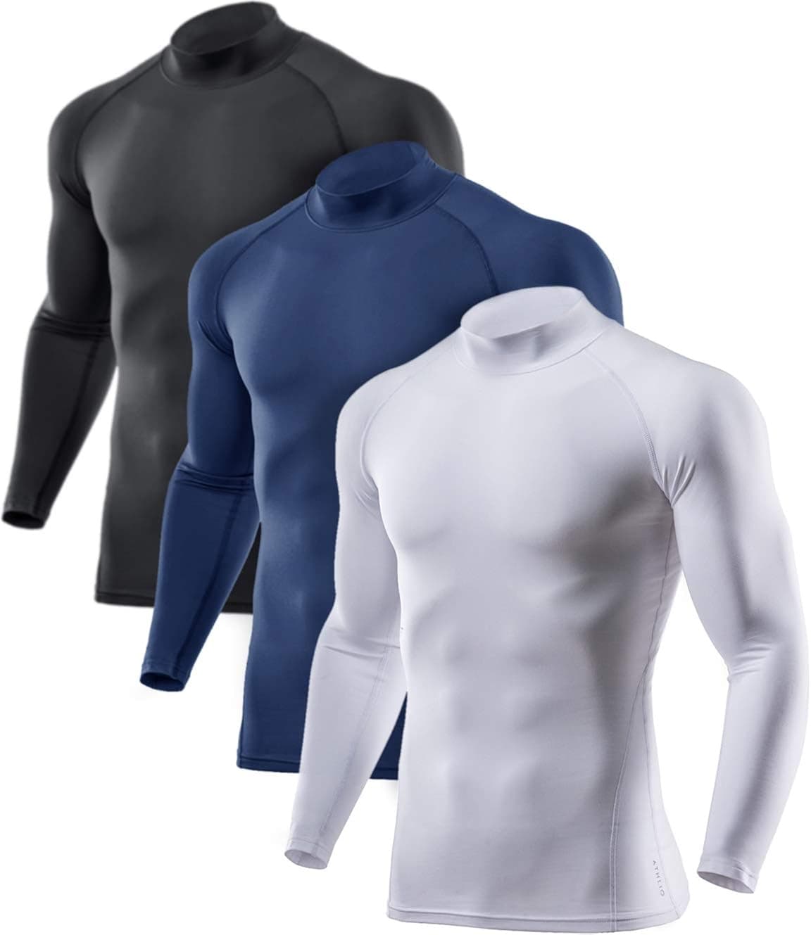 ATHLIO 2 or 3 Pack Men's Thermal Long Sleeve Compression Shirts, Turtle/Mock Winter Sports Base Layer, Active Running Shirt