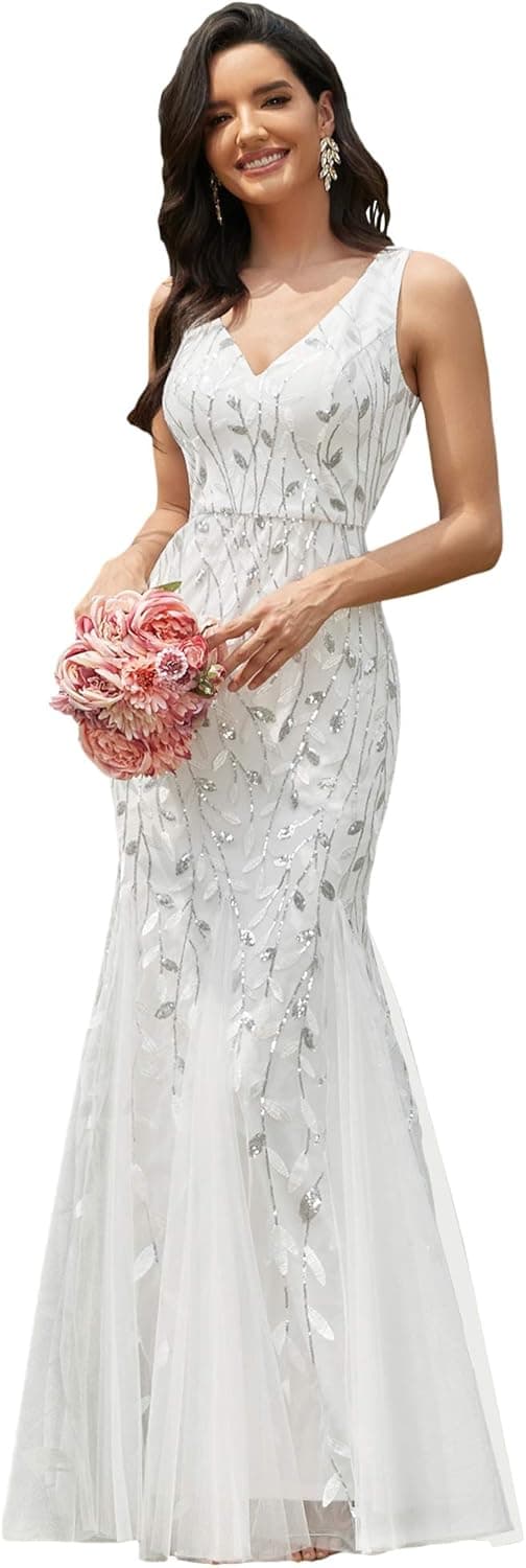 Ever-Pretty Women's Sequin Double V-Neck Sleeveless Mermaid Long Evening Dress 07886-USA