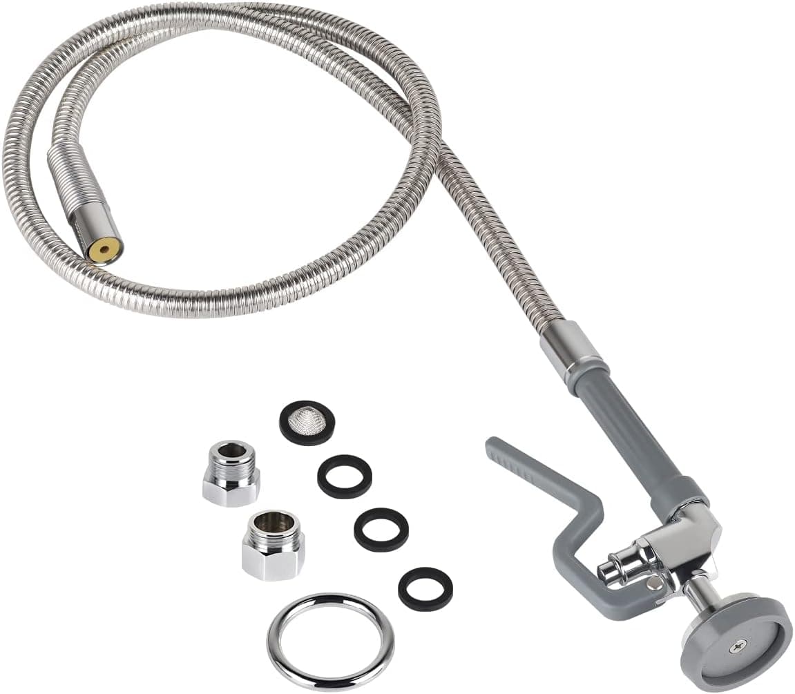 Pre-Rinse Hose with Spray Valve 60 inch Flexible Stainless Hose Pre Rinse Sprayer Nozzle Head Replacement Kit for Industrial Restaurant Commercial Kitchen Faucets