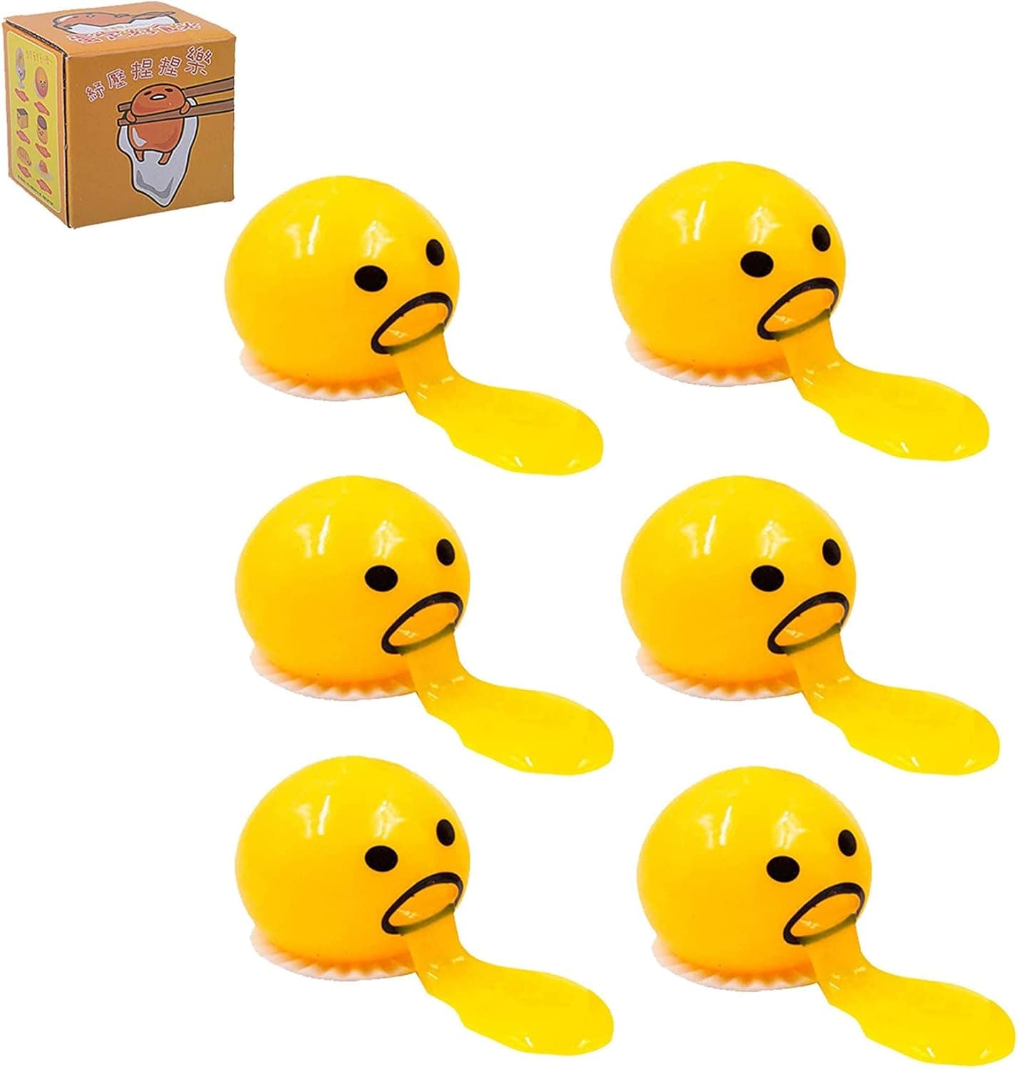 Hanasonshop Puking Egg - 3/6/9Pcs Puking Egg Yolk Stress Ball, Yellow Round Vomiting Sucking Lazy Egg Yolk, Puking Egg Yolk Stress Relief Toys Tricky Game, Funny Squishy Slime Ball (6 Pcs)