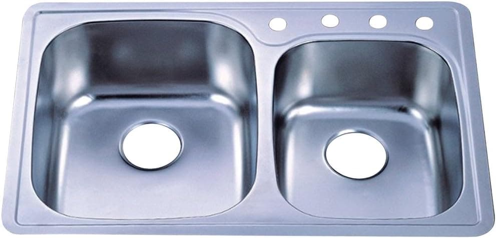 Kingston Brass Gourmetier GKTDD3322CH Studio Self-Rimming Double Bowl Kitchen Sink, Brushed Stainless Steel,33 inch (L) × 22 inch (W) × 9 inch (H)