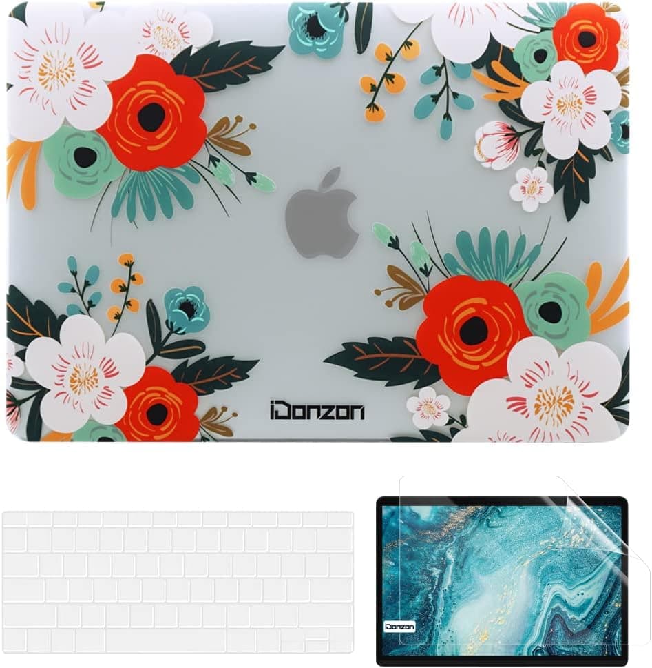 iDonzon Case for MacBook Pro 13 inch A2159 A1989 A1706 A1708 2019-2016 Release, Matte Clear Hard Cover & Transparent Keyboard Cover & Screen Protector Compatible with Mac Pro 13.3 Touch ID, Red Flower