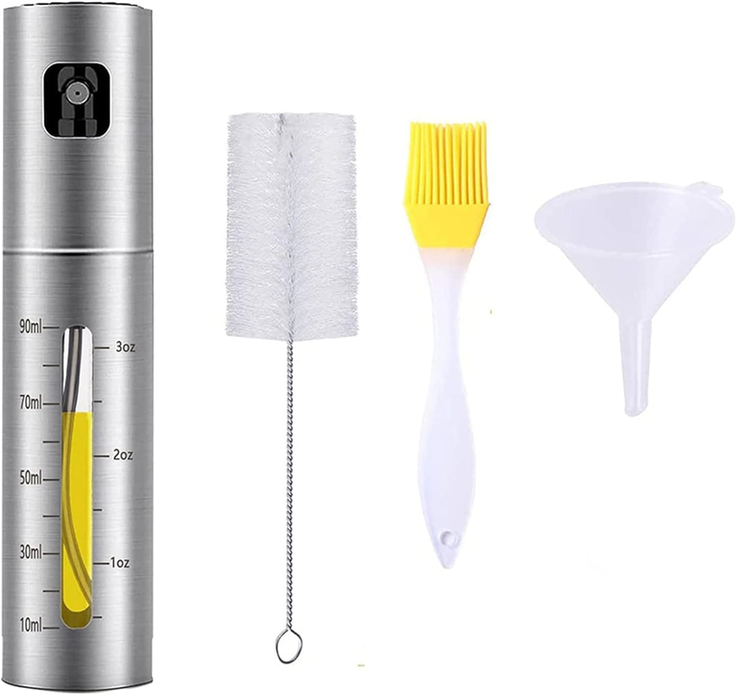 VolksRose 2 Pcs 100 ML Olive Oil Bottle Sprayer with Cleaning Brush, Stainless Steel Oil Bottle Dispenser for Cooking with Scale, Oil Spray Bottle for BBQ, Salad, Baking, Roasting