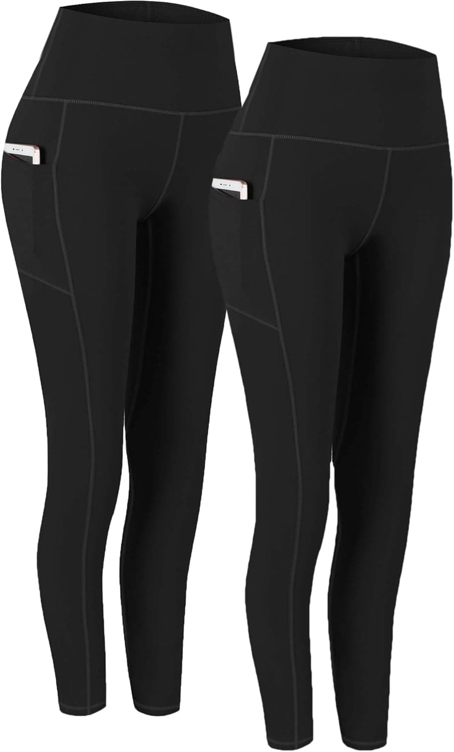 Fengbay 2 Pack High Waist Yoga Pants, Pocket Yoga Pants Tummy Control Workout Running 4 Way Stretch Yoga Leggings