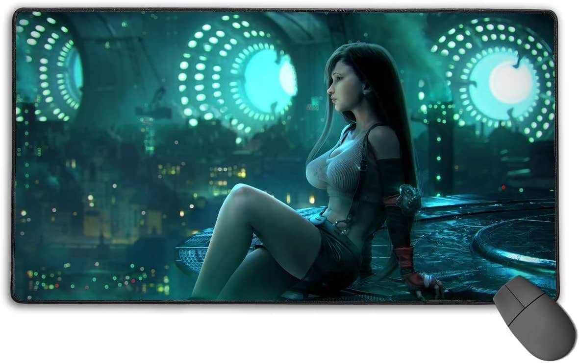Final Fantasy-Tifa Non-Slip Mouse Pad Rectangle Rubber Gaming Mouse Pad Anime Mouse Pad 35.4x15.7 Inch(90x40 cm)