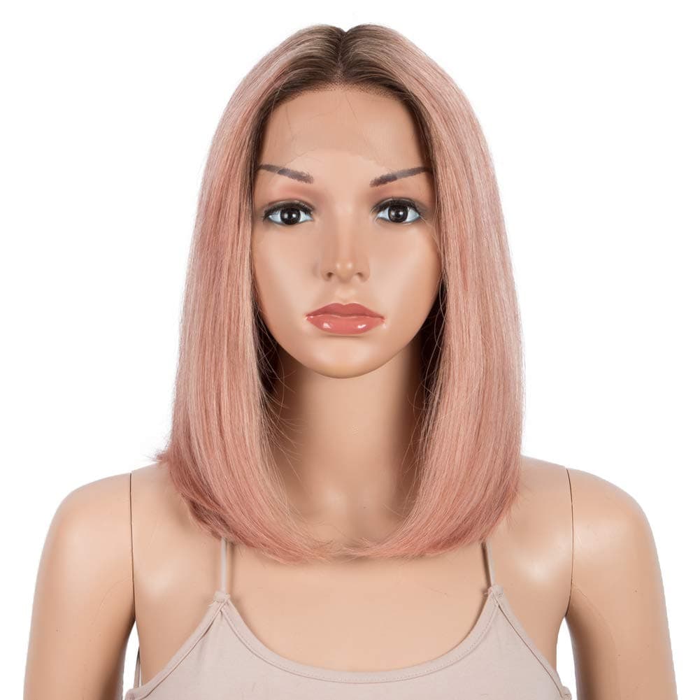 SPOTLIGHT Ombre Pink Short Bob Wigs Human Hair HD Transparent Lace Front Wigs for Women 12 INCH 100% Brazilian Silky Straight Human Hair Bob Wigs 130% Density