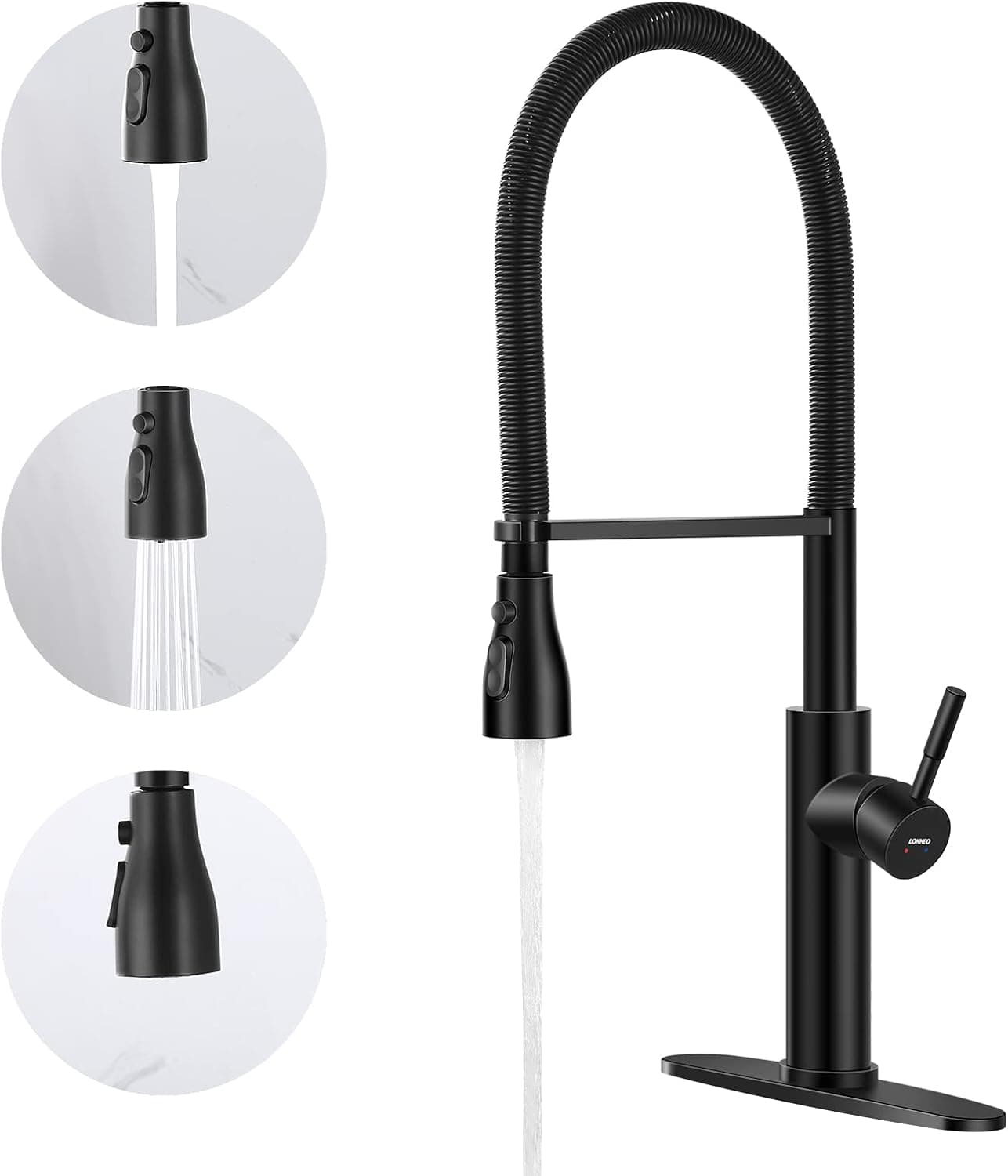 Lonheo Kitchen Faucets, High Arc Stainless Steel Faucets with Pull Down Sprayer (Black)