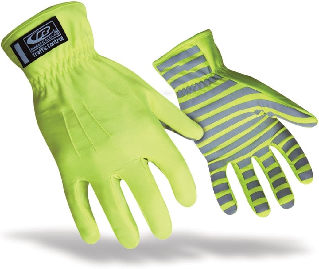 Ringers TrafficR-307 Reflective Gloves for Traffic Control, High Visibility, Green, Medium