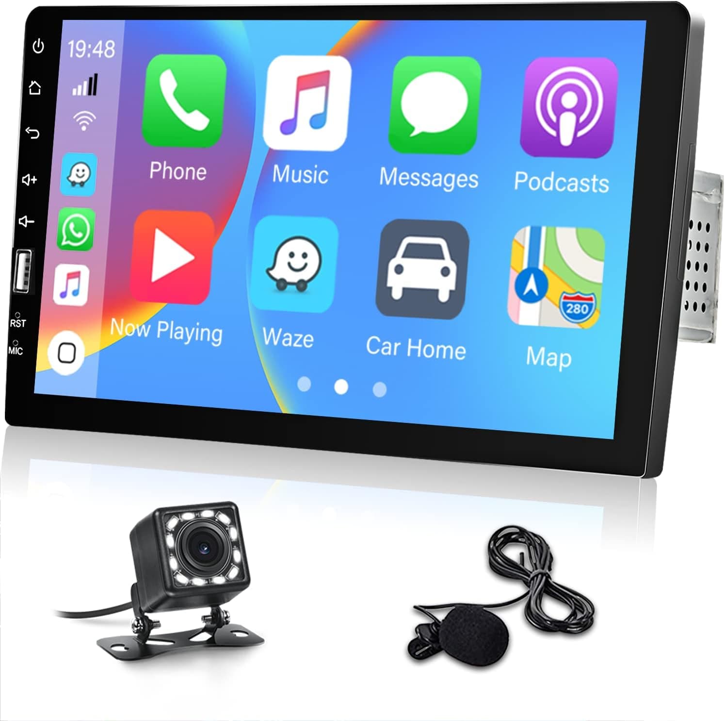 9 Inch Apple Carplay Single Din Android Auto Car Stereo: Hikity Single Din Touchscreen Car Radio with Backup Camera, Bluetooth FM AM Radio Audio Receiver