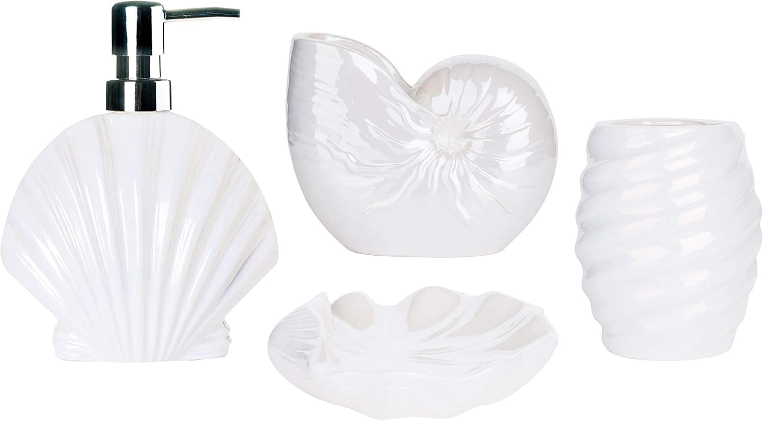 Wodlo - Seashore Bathroom Accessories Set - Complete Bath Accessory Sets Includes Soap Dispenser, Toothbrush Holder, Tumbler, Soap Dish,
