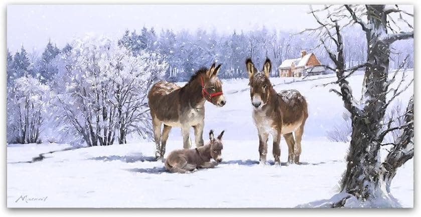 Donkeys in Snow by The Macneil Studio, 16x32-Inch Canvas Wall Art