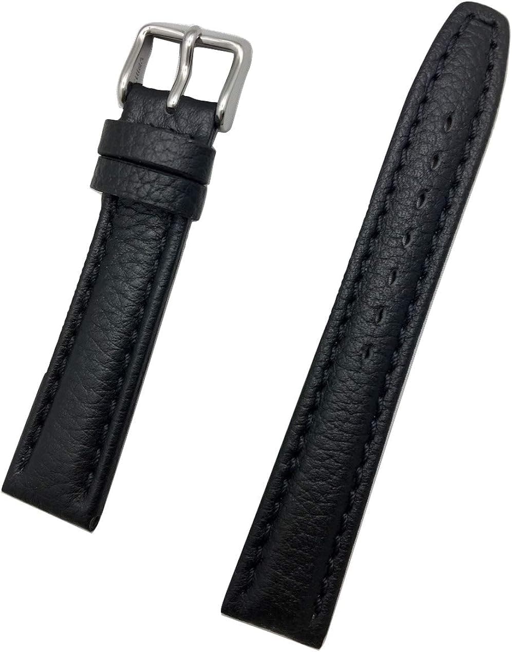 18mm Black Genuine Leather Watch Band | Matte, Shrunken Grained, Medium Padded Replacement Wrist Strap with Thick Threads that brings New Life to Any Watch (Mens Standard Length)