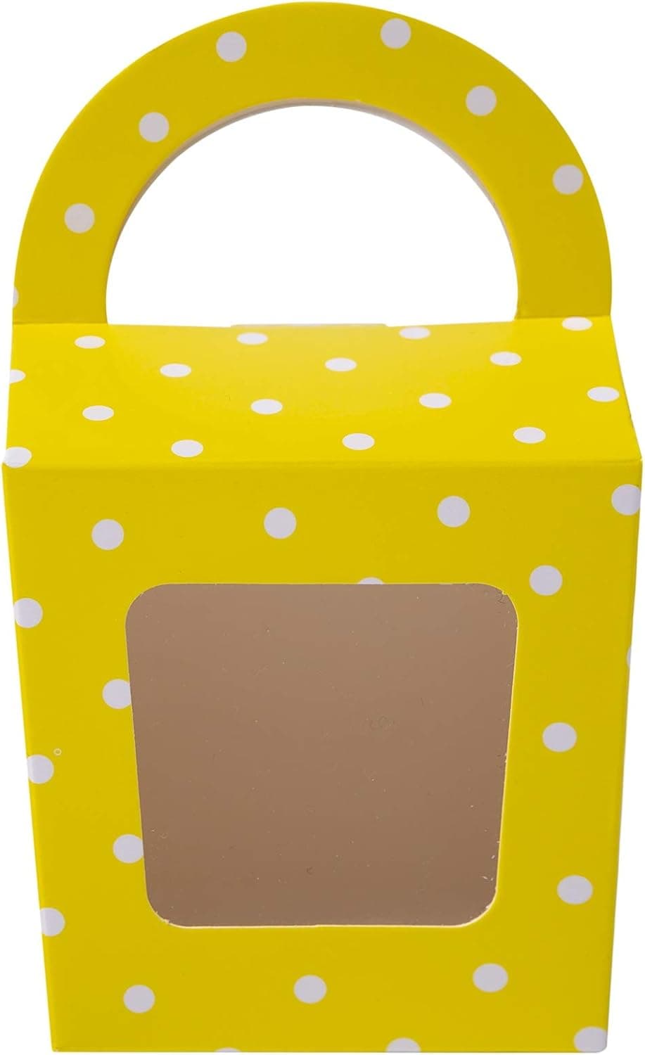 [24pcs]ONE MORE Single Small Mini Cupcake Boxes Individual Containers With Handle and PVC Window,Disposable Paper Cupcake Holders (Yellow,24)