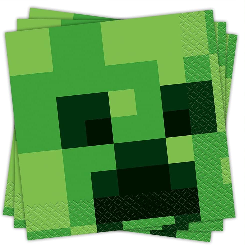 Unique party tableware Minecraft Lucheon Paper Napkins | 6.5" x 6.5" | 16 Pcs, Multicolor