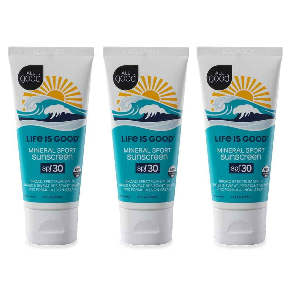 Life is Good Zinc Sunscreen Lotion by All Good | Broad Spectrum SPF 30+ Sun Protection | Shea Butter, Aloe Vera, Cocoa Butter | Gluten Free, Reef Friendly Sunscreen, 3oz (3-Pack)