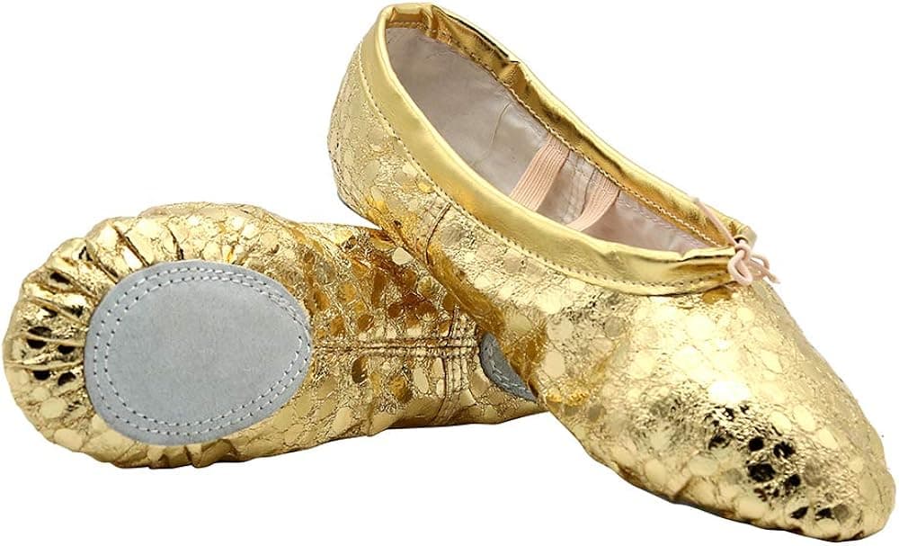 missfiona Womens Leather Ballet Belly Slippers Ballroom Dance Shoes with Suede Split-Sole