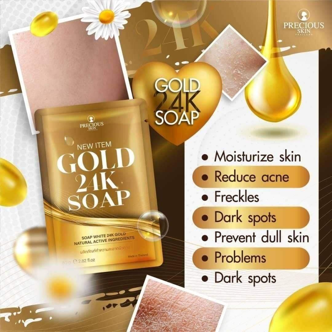 Precious Skin Thailand Gold 24K Soap for Face & Body - Natural Active Ingredients, 80g