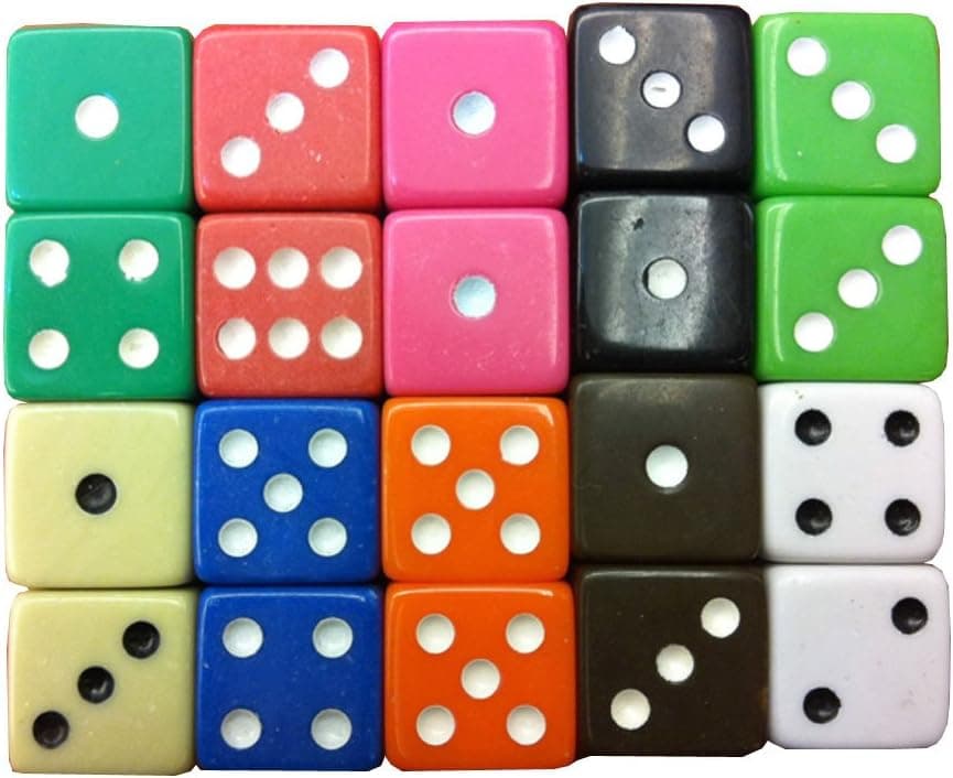Smartdealspro 50-Pack D6 Six Sided 16mm Opaque Dice Die-Random Color
