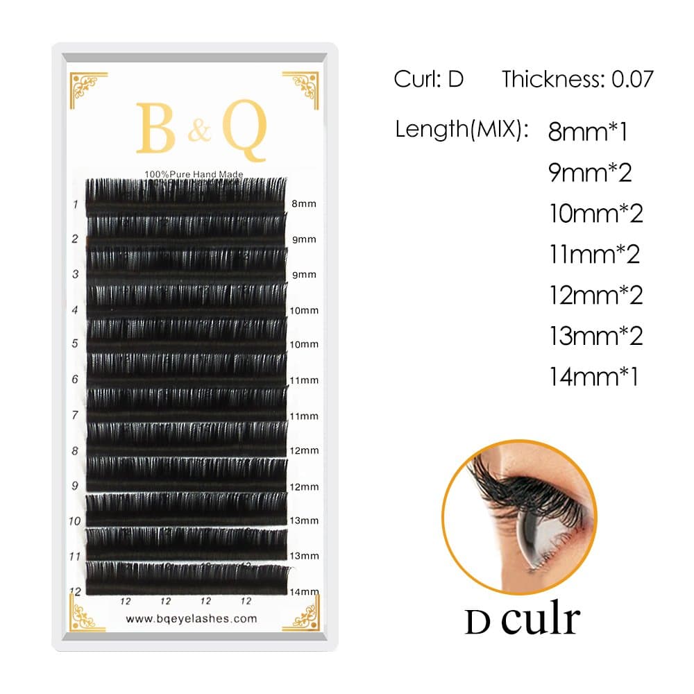 Eyelash Extensions Individual Lash C/D Curl 8-14MIX (D-0.07 mm, 8-14 MIX)