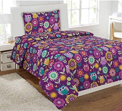 Fancy Collection Sheet Set Owls Flowers Purple Teal Yellow Lavender New (Full)