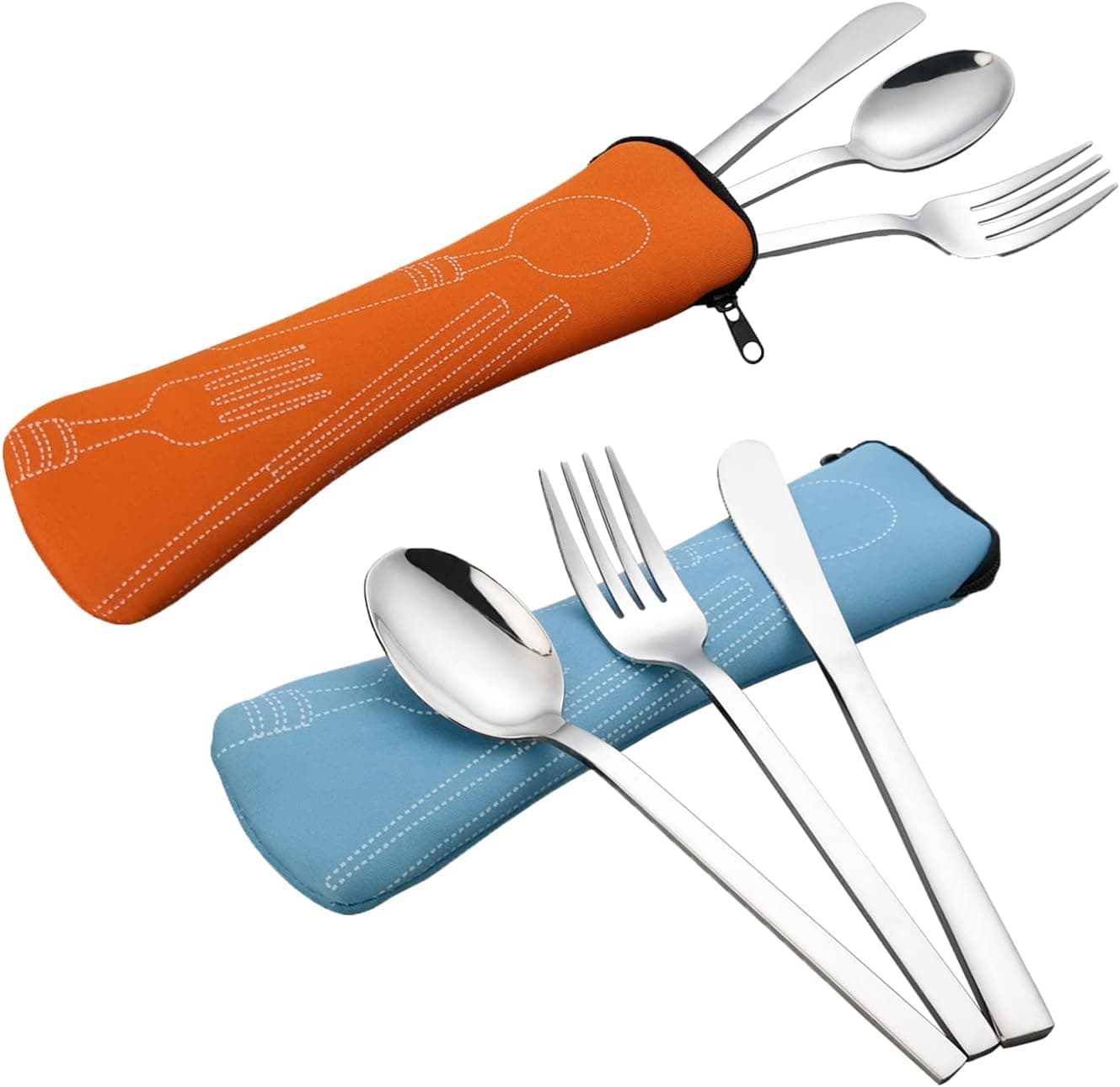 Saedy 6 Pieces Silverware Single Set, Knife Fork Spoon with Carrying Case