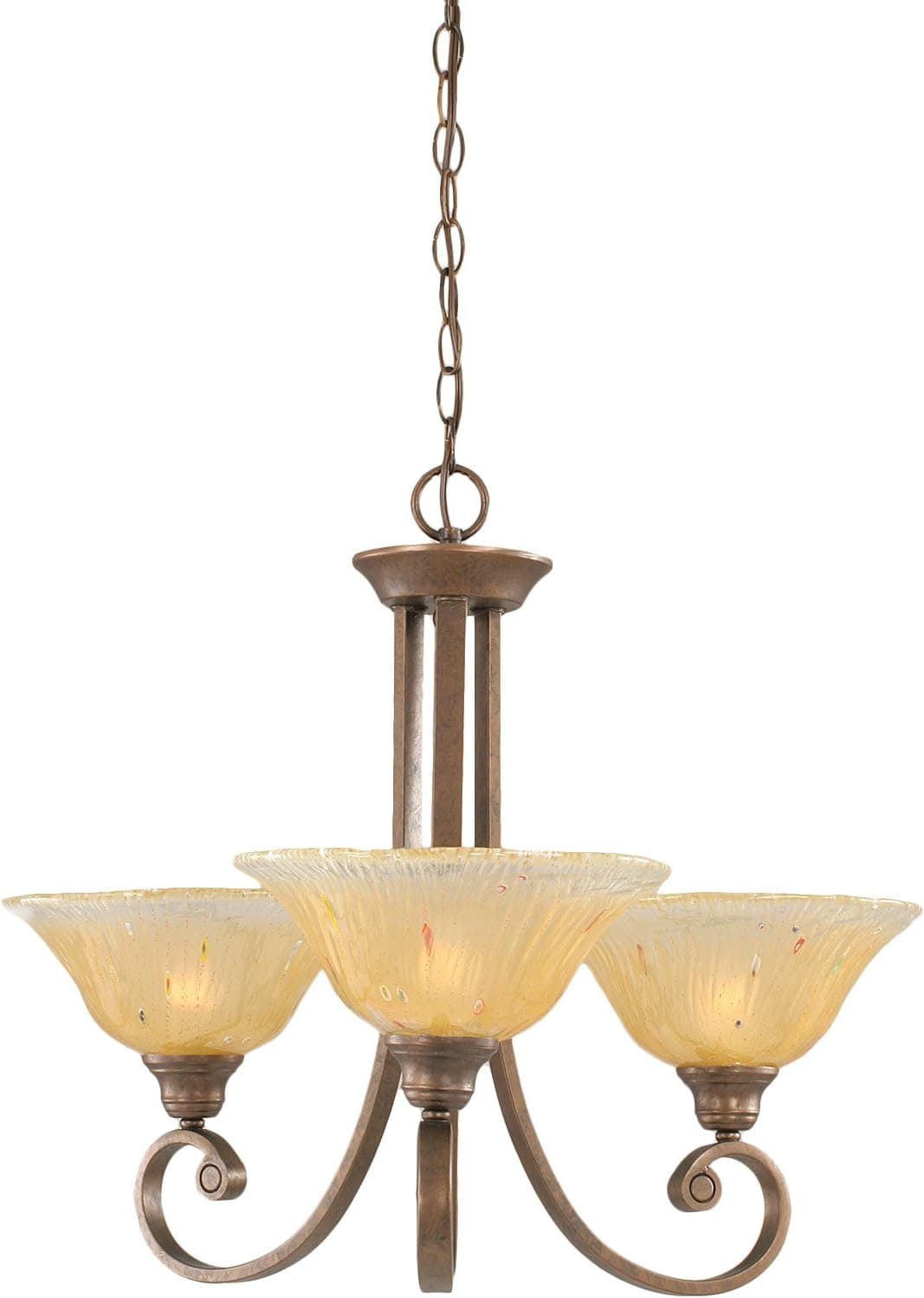 Toltec Lighting 253-BRZ-730 Curl Three-Light Uplight Chandelier Bronze Finish with Amber Crystal Glass, 10-Inch