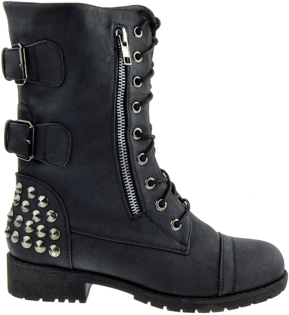 Rider 83 Womens Military Lace up Studded Combat Boot
