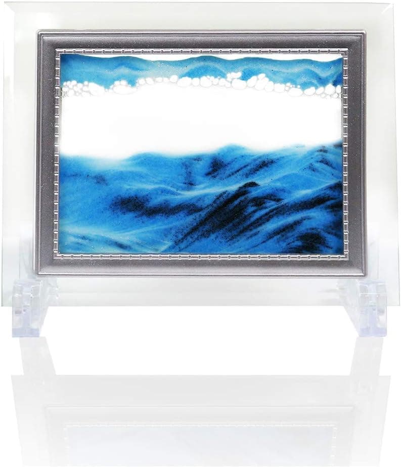 SEA or STAR Moving Sand Art Sandscapes Decor Motion Relaxing Sand Picture for Office and Home Desktop - Blue (6.6''x5.1'')
