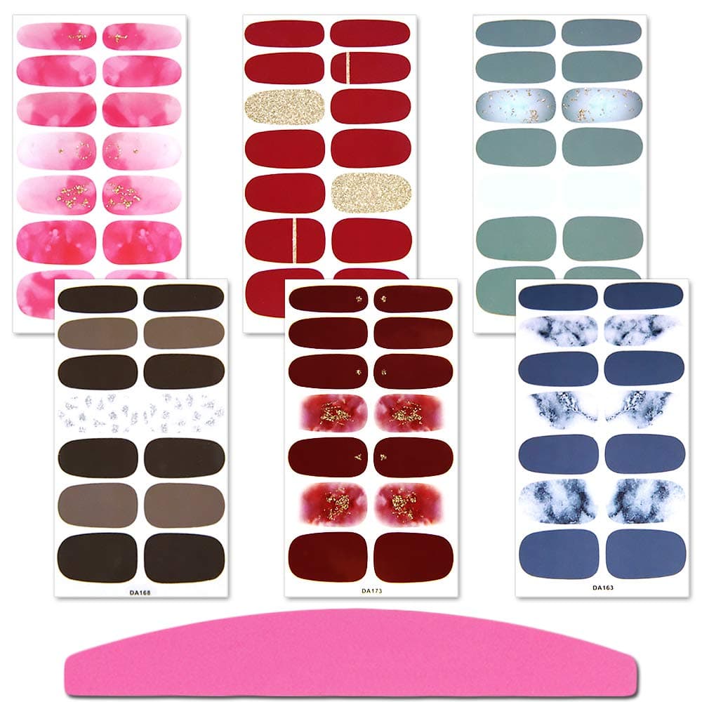 SILPECWEE 6 Sheets Gradient Nail Polish Stickers for Women Full Nail Wraps Adhesive Nail Polish Strips Gel Nail Strips Nail Art Accessories with 1pc Nail File