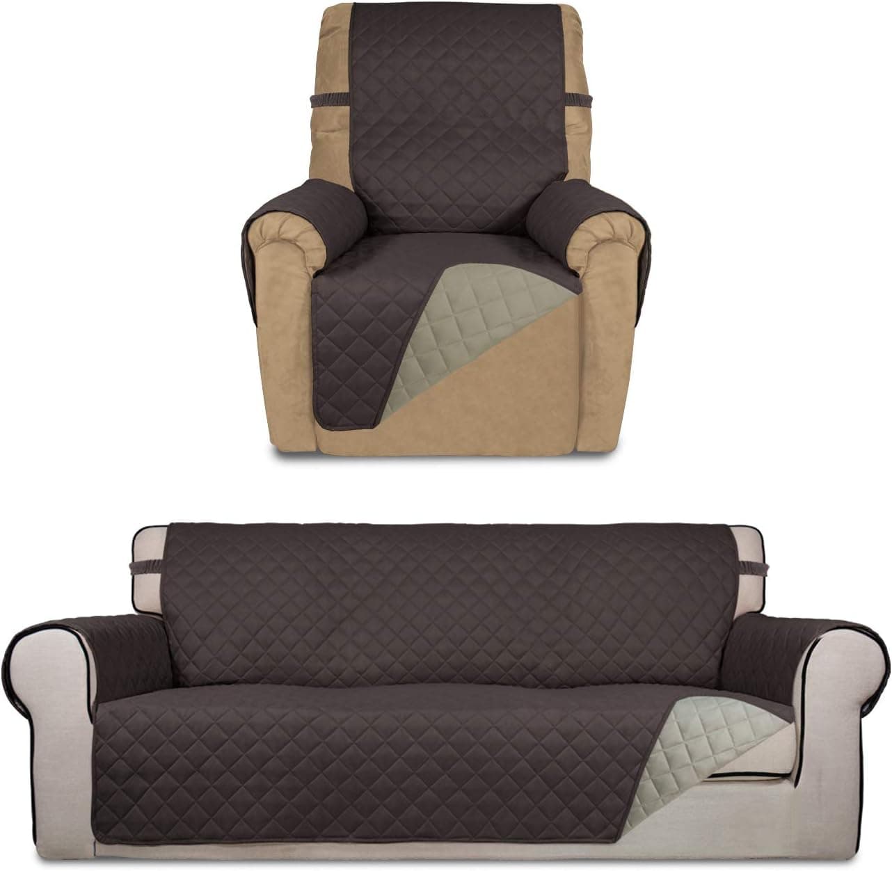 PureFit Recliner Sofa Cover Bundles Reversible Chocolate/Beige Couch Cover