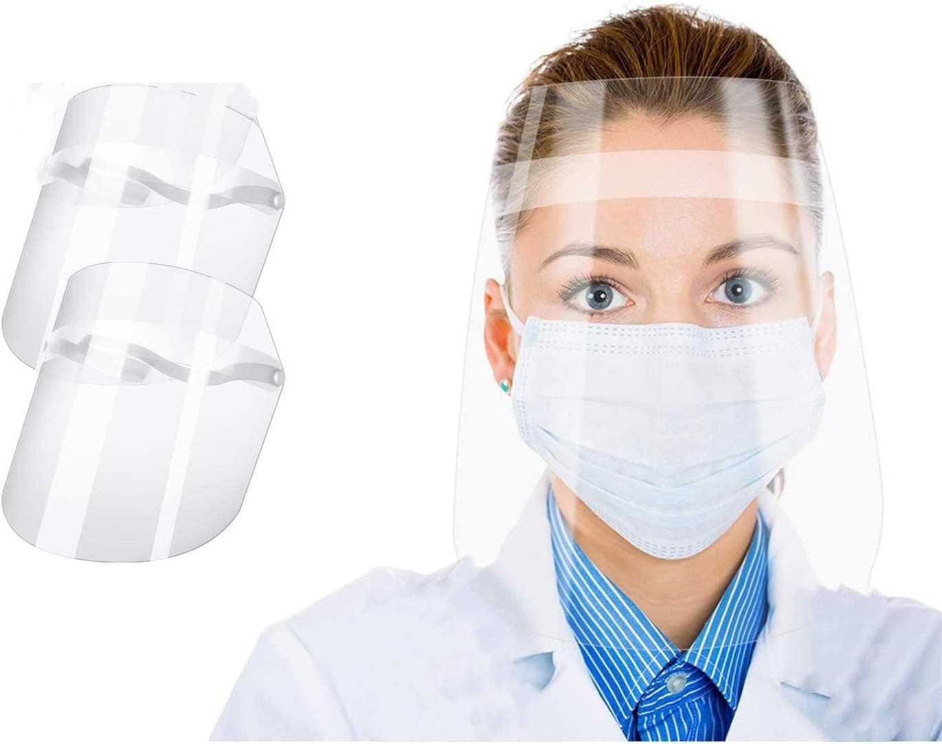 2 PCS Adjustable Reusable Transparent Face Shields Anti-fog and Anti-smoke for Man and Women